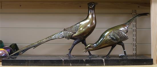 A Deco bronze pheasant group